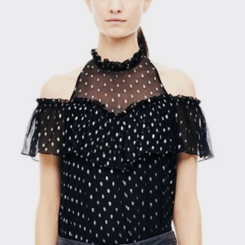 Nwt Rebecca Taylor open shoulder clip top designer revolve spring polka dot boho